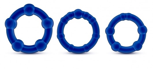 Набор из 3 синих эрекционных колец Stay Hard Beaded Cockrings - Blush Novelties - в Долгопрудном купить с доставкой
