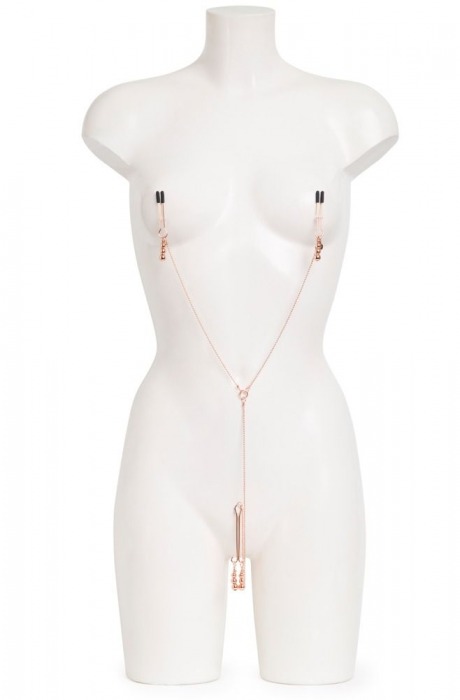 Золотистые зажимы для сосков и клитора All Sensation Nipple and Clitoral Chain - Fifty Shades of Grey - купить с доставкой в Долгопрудном
