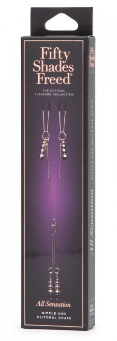 Золотистые зажимы для сосков и клитора All Sensation Nipple and Clitoral Chain - Fifty Shades of Grey - купить с доставкой в Долгопрудном