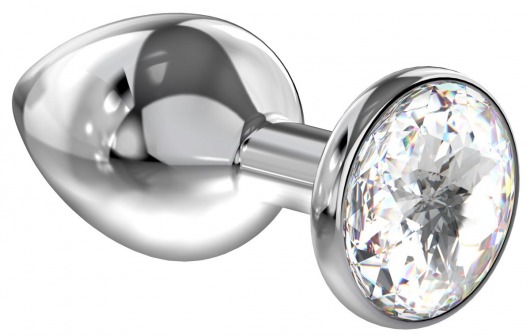 Большая серебристая анальная пробка Diamond Clear Sparkle Large с прозрачным кристаллом - 8 см. - Lola Games - купить с доставкой в Долгопрудном