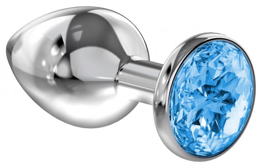 Большая серебристая анальная пробка Diamond Light blue Sparkle Large с голубым кристаллом - 8 см. - Lola Games - купить с доставкой в Долгопрудном