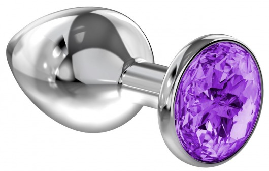 Большая серебристая анальная пробка Diamond Purple Sparkle Large с фиолетовым кристаллом - 8 см. - Lola Games - купить с доставкой в Долгопрудном