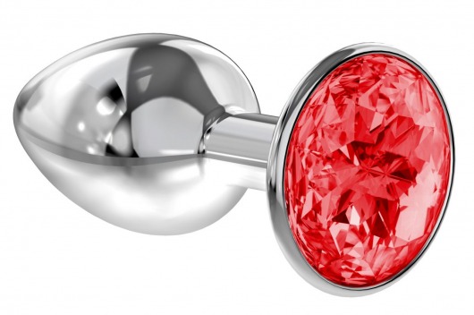 Малая серебристая анальная пробка Diamond Red Sparkle Small с красным кристаллом - 7 см. - Lola Games - купить с доставкой в Долгопрудном