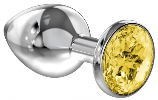 Большая серебристая анальная пробка Diamond Yellow Sparkle Large с жёлтым кристаллом - 8 см. - Lola Games - купить с доставкой в Долгопрудном