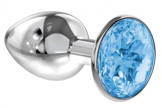 Малая серебристая анальная пробка Diamond Light blue Sparkle Small с голубым кристаллом - 7 см. - Lola Games - купить с доставкой в Долгопрудном