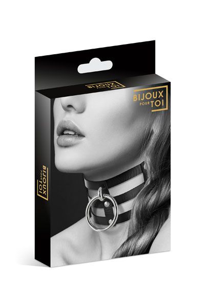 Чёрный тройной чокер с большим кольцом - Bijoux Pour Toi - купить с доставкой в Долгопрудном