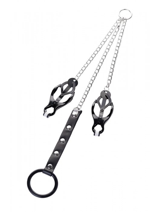 Черно-серебристые зажимы для сосков с кольцом для пениса TOYFA Metal - ToyFa - купить с доставкой в Долгопрудном