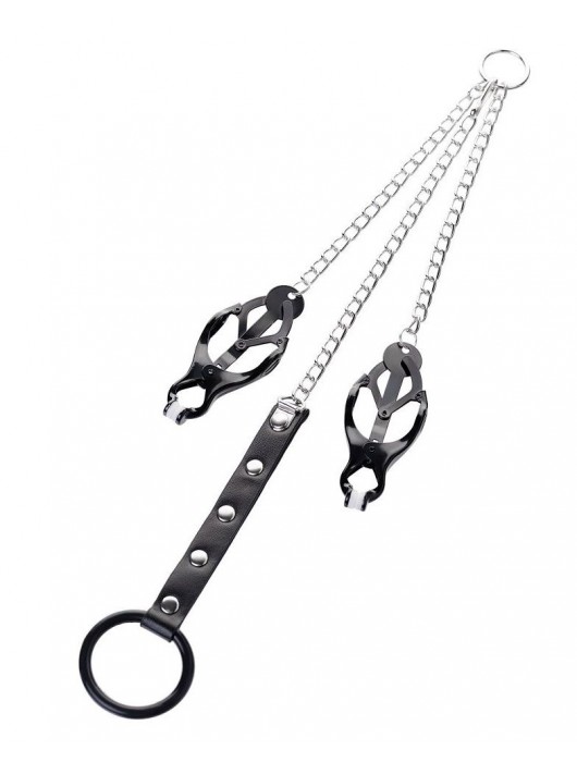 Черно-серебристые зажимы для сосков с кольцом для пениса TOYFA Metal - ToyFa - купить с доставкой в Долгопрудном